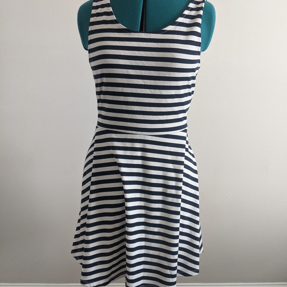 H&M navy strip dress